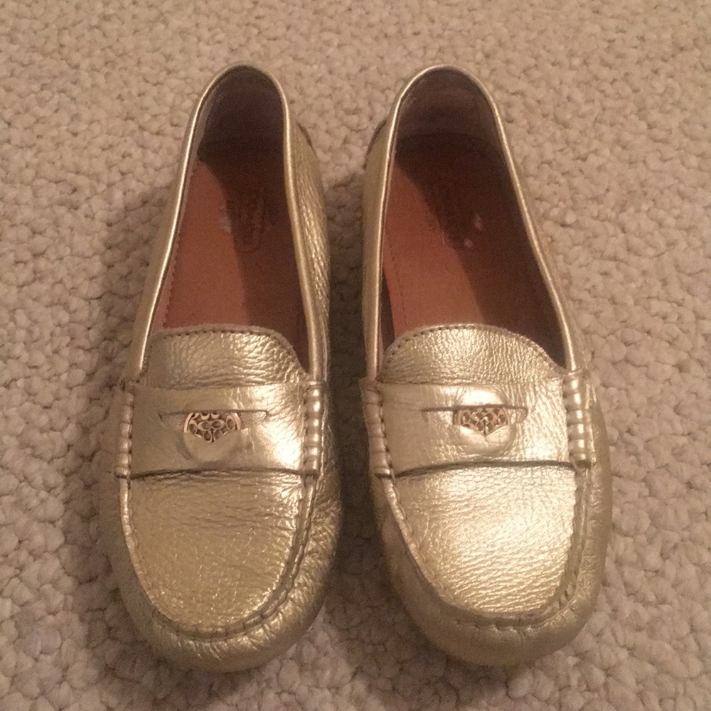 Coach metallic leather driving moccasins